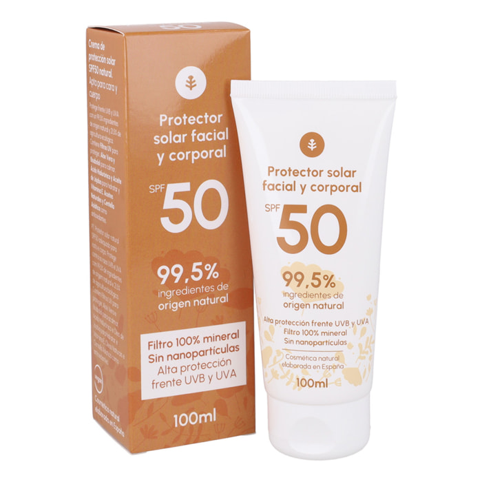 PLANETA HUERTO | Crema Solar Mineral SPF50 100 ml, Protección Solar Natural con Filtro 100% Mineral, Sin Nanopartículas, Con Aloe Vera, Ácido Hialurónico y Centella Asiática - Crema Solar Apta para Rostro y Cuerpo, Vegana y Ecológica