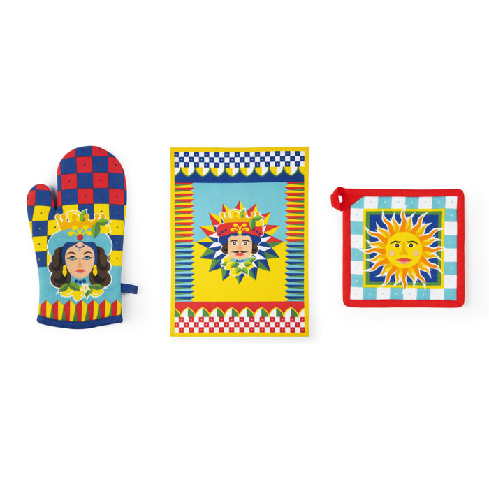 Set Torchon, Manique et Gant de Cuisine Excelsa – Sicilian Rhapsody, Coton Multicolore