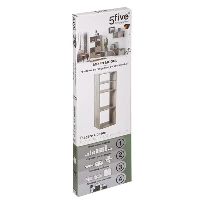 Étagère colonne 4 cases "Mix N' Modul" effet chêne gris