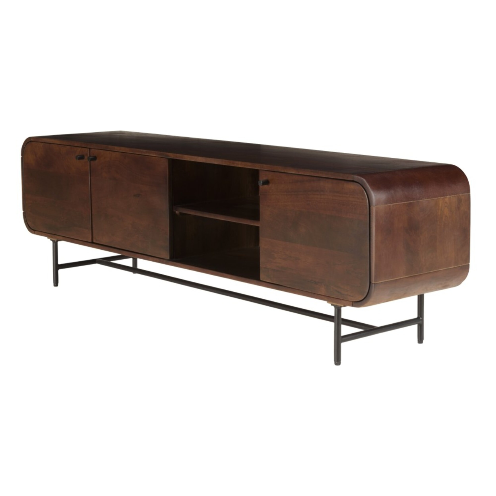 ALIX - Meuble TV design bois foncé et métal noir 3 portes ALIX