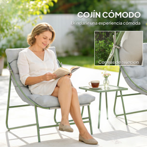 Conjunto de Mesa y Sillas de Terraza Exterior de 3 Piezas, Muebles de Jardín Exterior con Cojines, 2 Sillas Lounge, Mesa de Café y Estructura de Acero, para Patio, Gris Claro