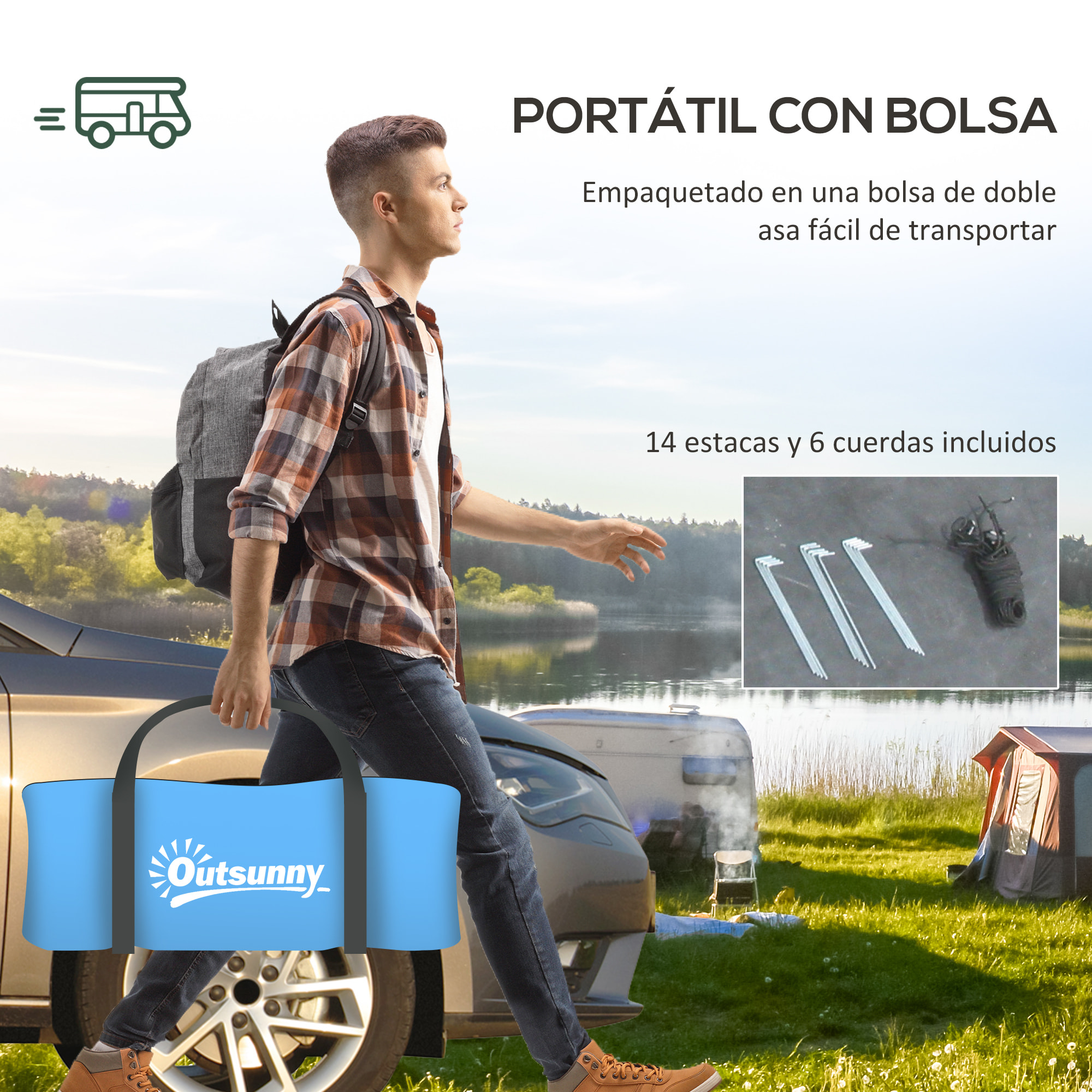 Tienda de Campaña Familiar para 3 Personas Tienda Camping Plegable Ligera con Puertas Ventallas Gancho Bolsa de Transporte Impermeable 3000 mm para Playa Senderismo 470x220x150cm Azul Celeste