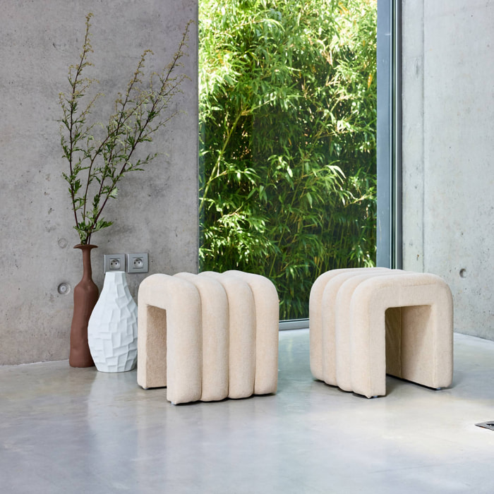 Set de 2 poufs contemporains en tissu beige