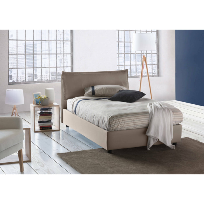 Letto piazza e mezza Arnaldo, Letto contenitore con rivestimento in tessuto, 100% Made in Italy, Apertura frontale, adatto per materasso Cm 120x200, Tortora