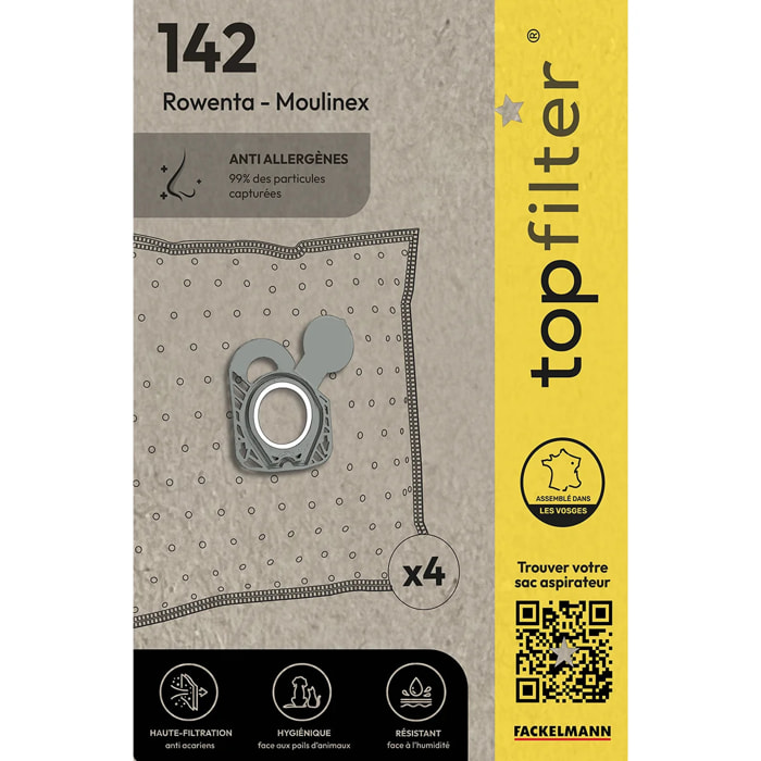 Lot de 4 sacs aspirateur Rowenta et Moulinex TopFilter Premium