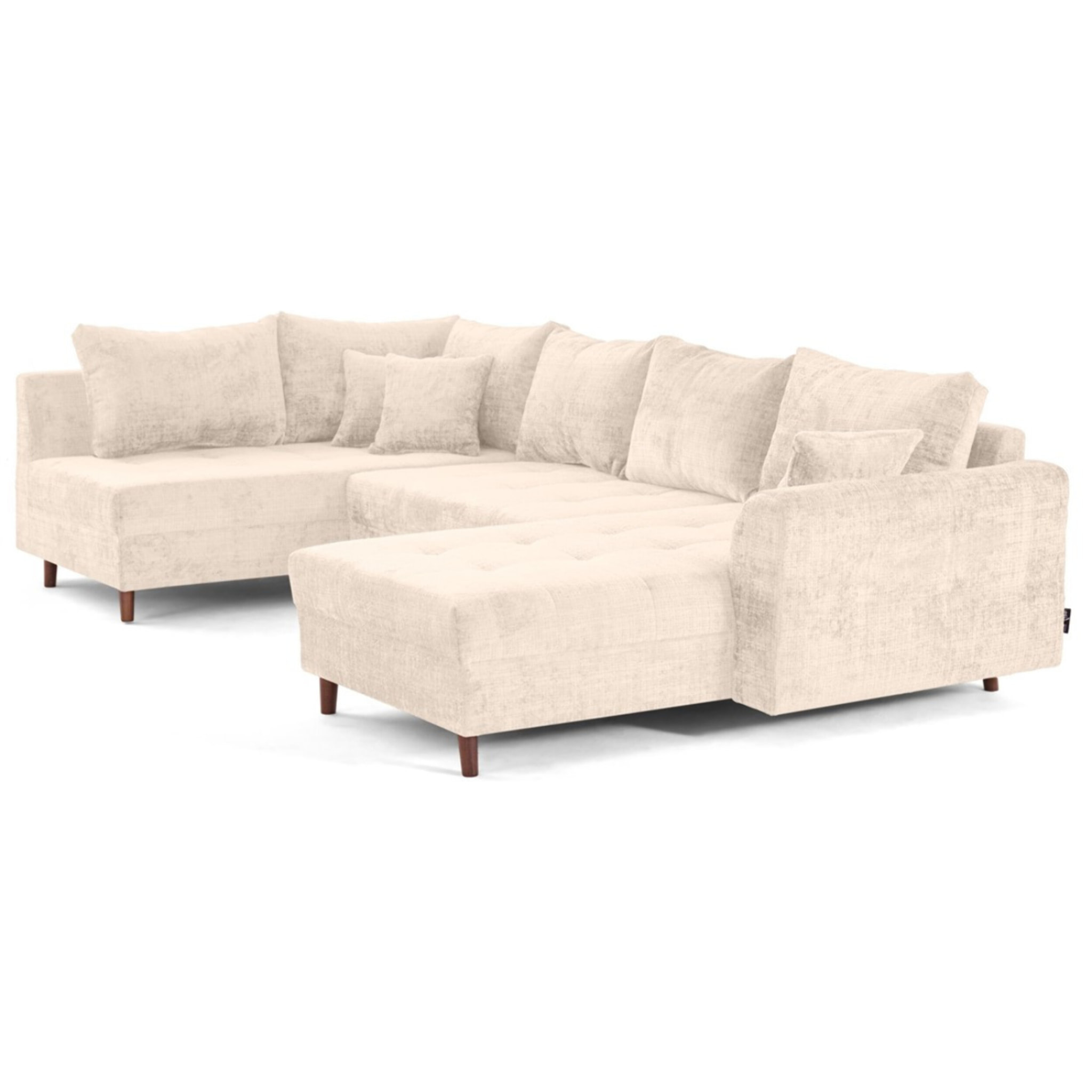 Rune - canapé panoramique d'angle gauche 7 places en velours texturé - Beige