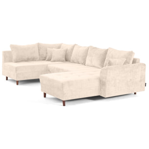 Rune - canapé panoramique d'angle gauche 7 places en velours texturé - Beige