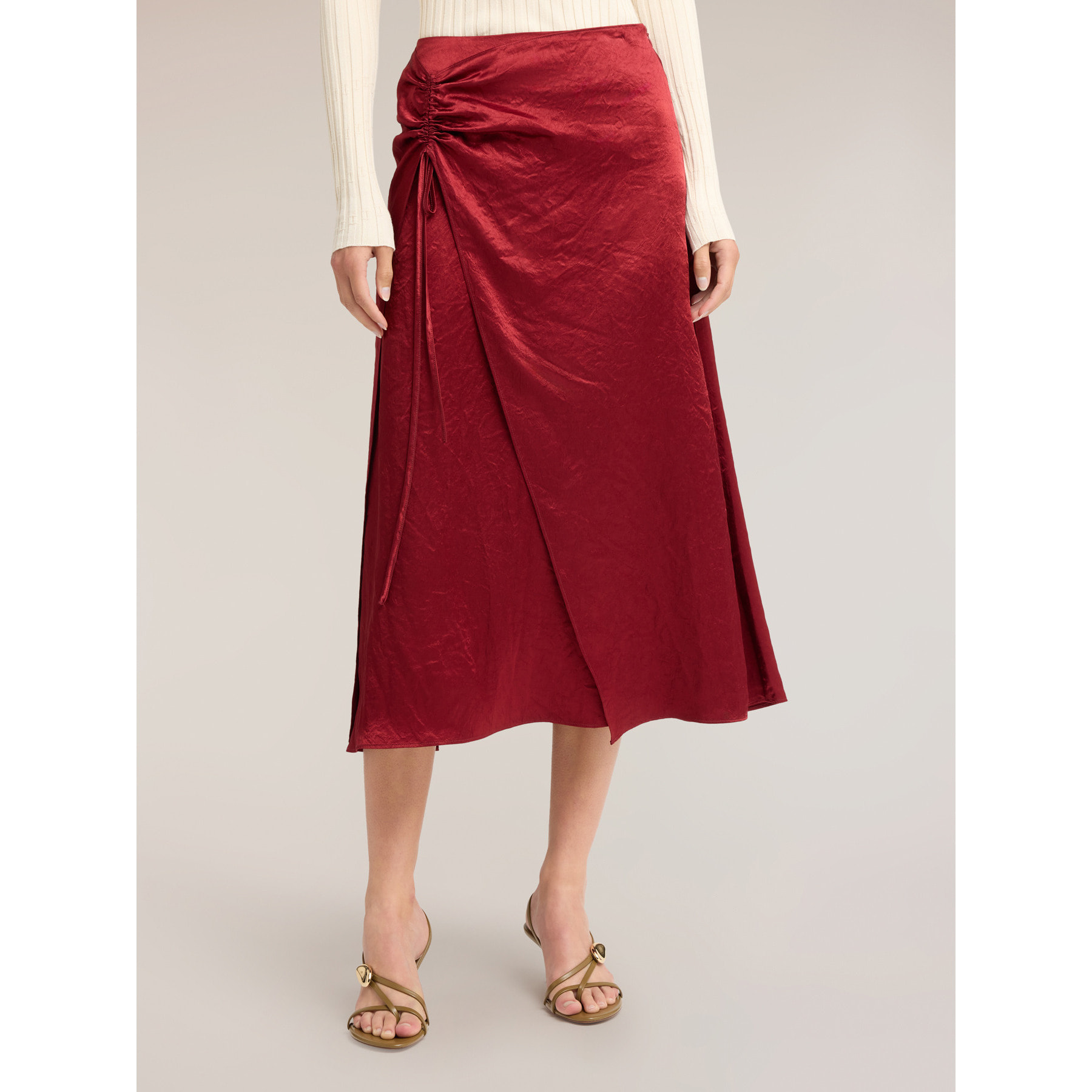 Motivi - Falda de raso con drapeado - Burgundy