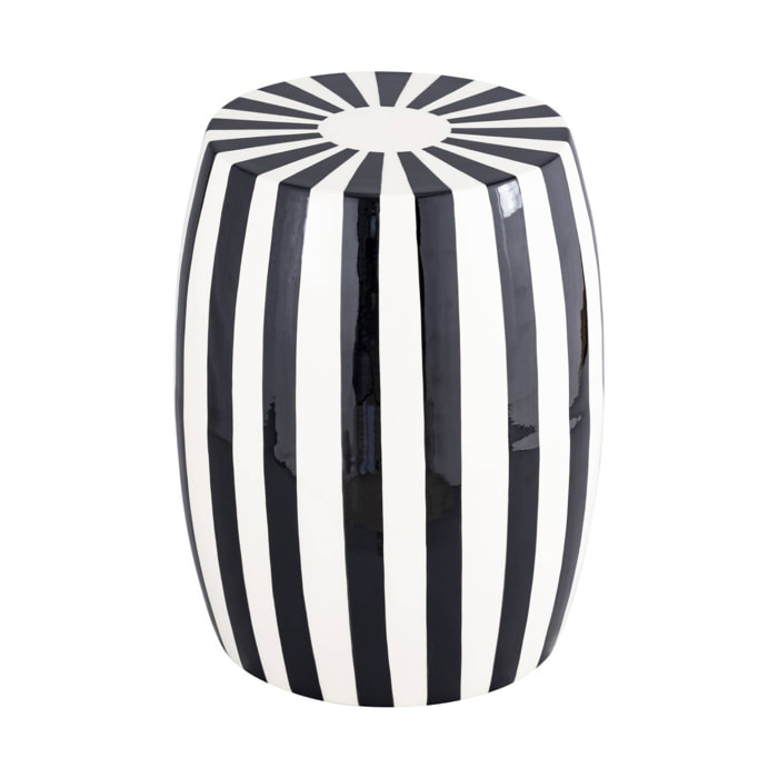 Table d'appoint, bout de canapé, table de chevet acier émaillé, rayures bicolores Ø35 x H 46cm MIZZY