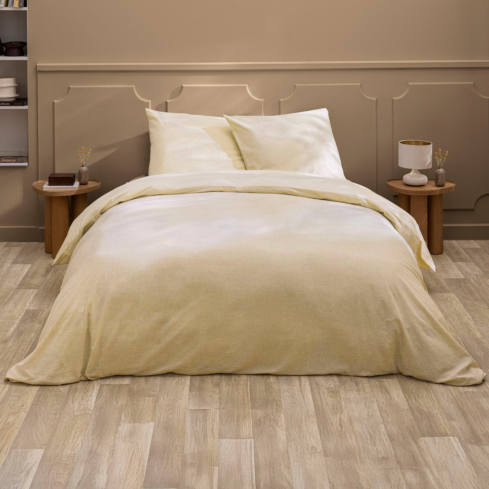 Parure de lit 3 pièces en poly-lin housse + taies - Naturel