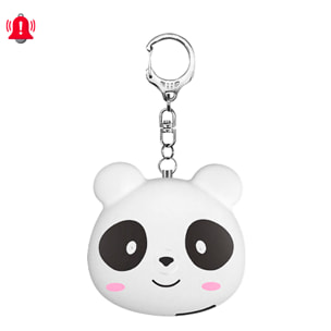 Alarma SOS personal con diseño de panda y sonido de 130dB. Batería recargable y activación rápida por tirón de anilla.