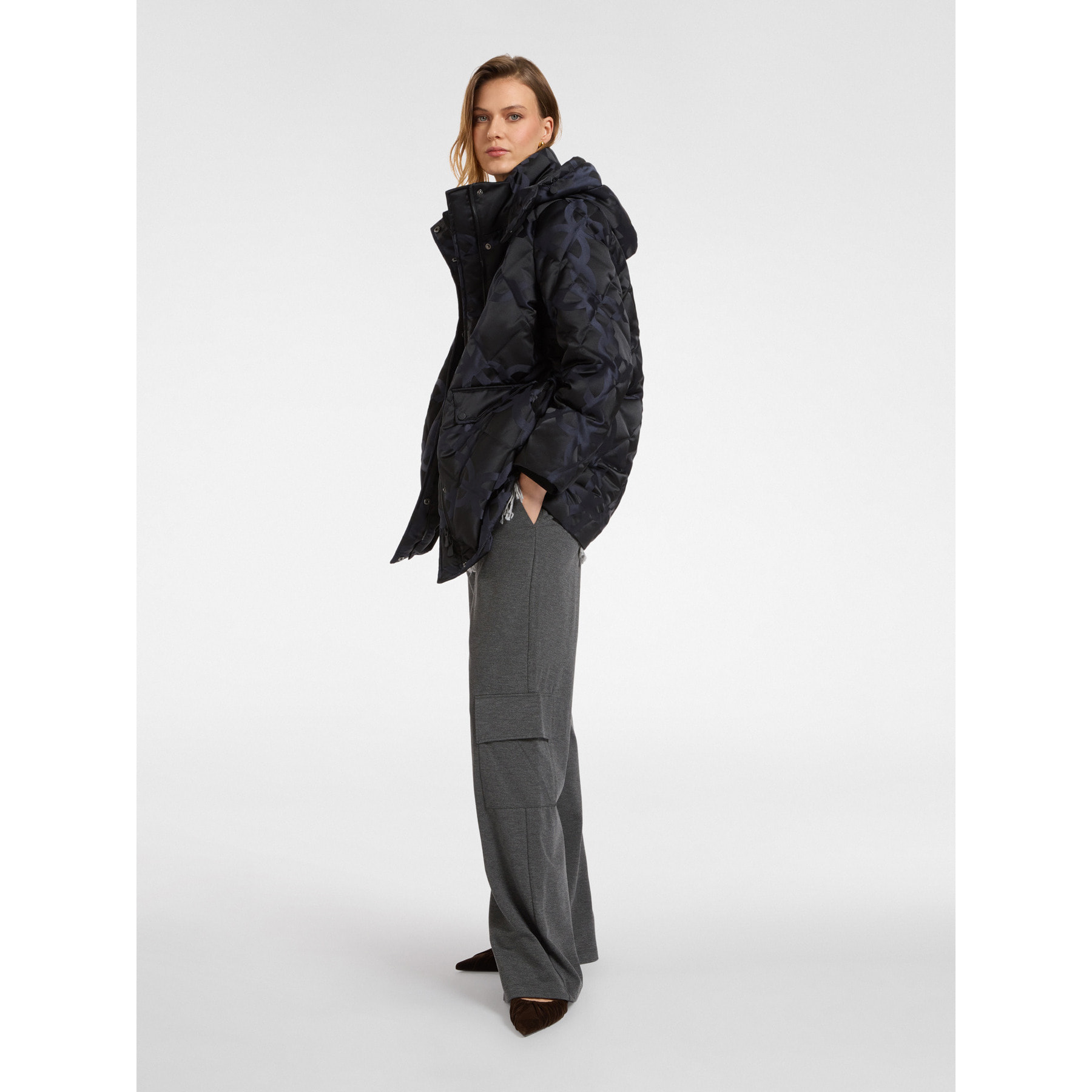 Elena Mirò - Chaqueta de plumas con monograma y capucha - Negro