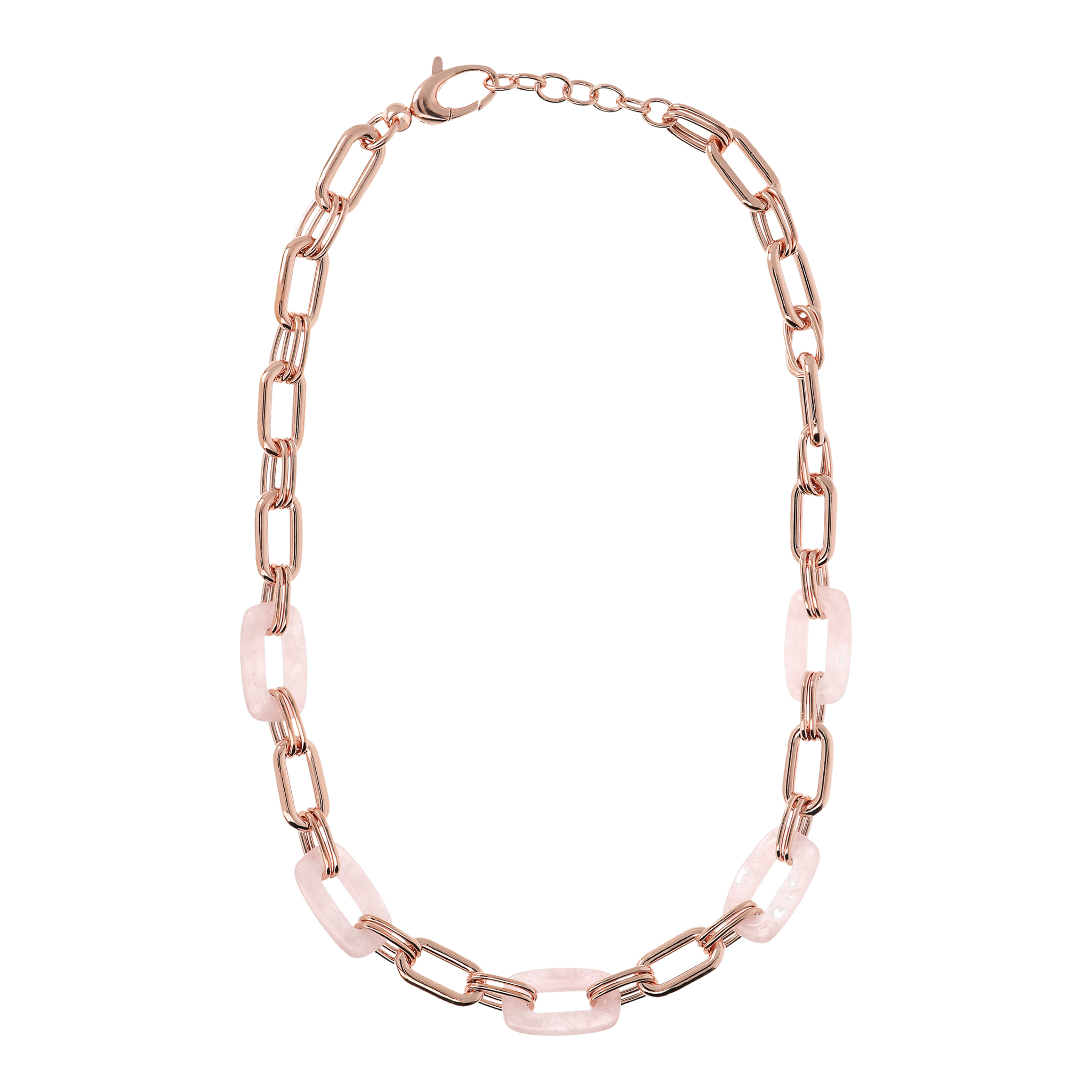 Collana con Maglie Rettangolari in Pietra Naturale Quarzo Rosa