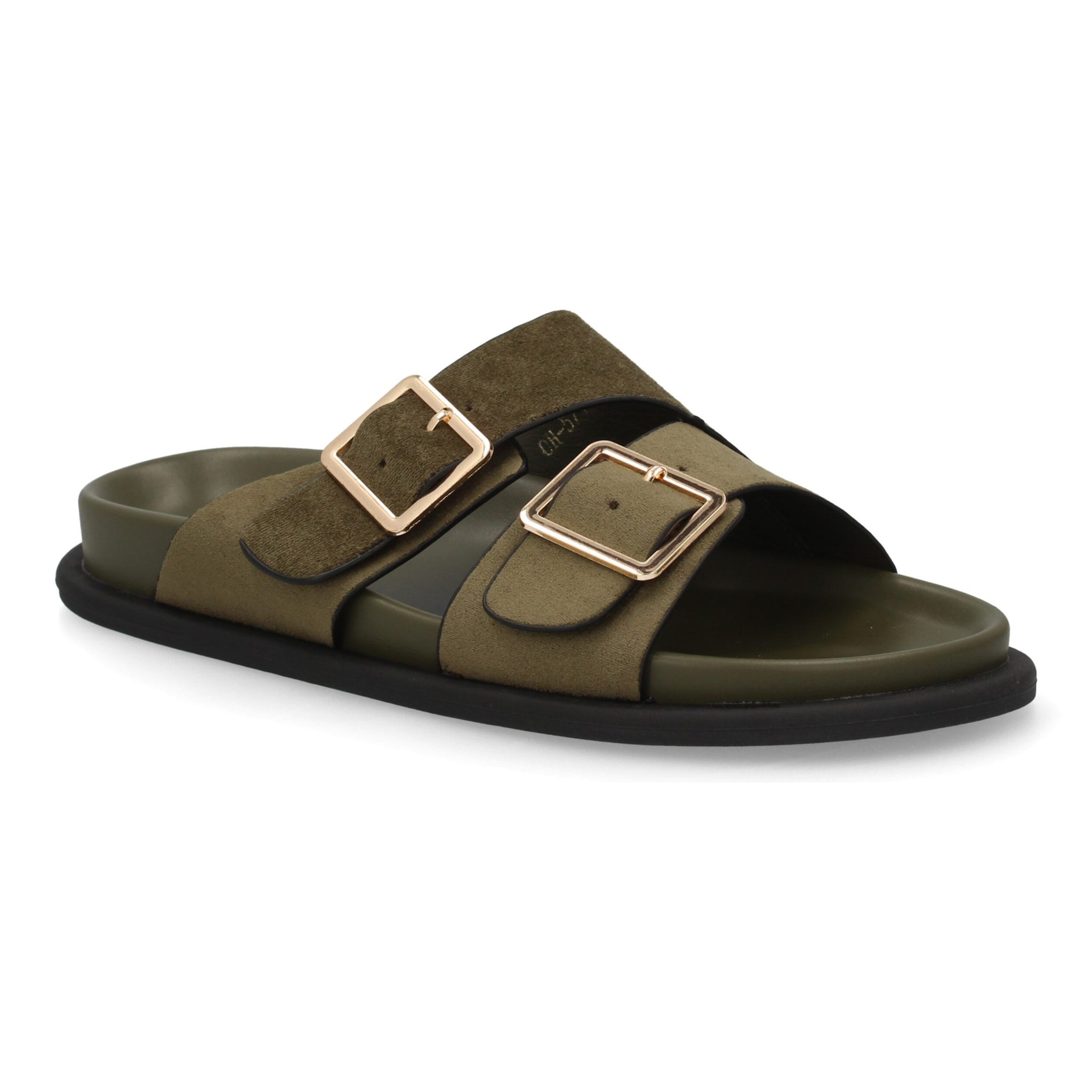 Sandalia plana con doble hebilla para mujer.