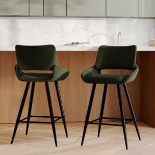 Lot de 2 chaises pour îlot central en tissu bouclé vert kaki 66 cm - Alfy
