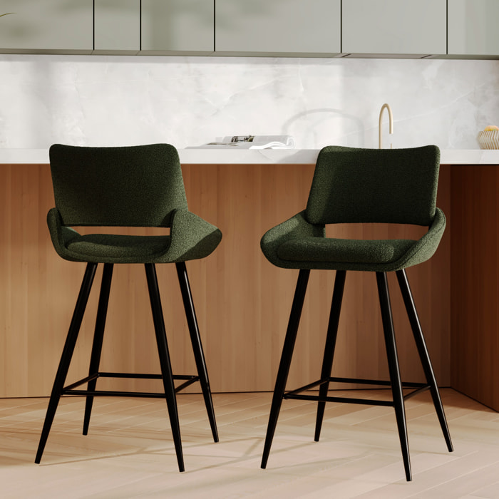 Lot de 2 chaises pour îlot central en tissu bouclé vert kaki 66 cm - Alfy