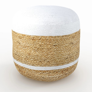 Pouf rond en jute et blanc D40 cm - Billy
