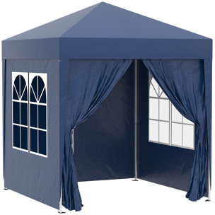Carpa Plegable 2x2m Exterior con 4 Paredes Laterales Bolsa de Transporte Azul