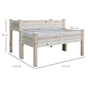 Jardinière sur pieds carré potager 2 étages dim. 115L x 114l x 76H cm inserts d'irrigation bois sapin naturel