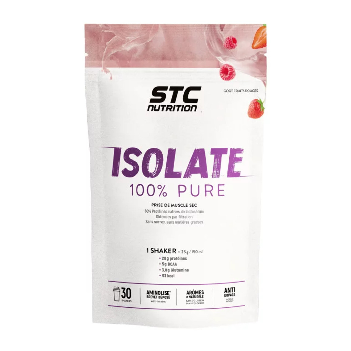 STC NUTRITION - Isolate 100% pure - Spéciale prise de muscle sec - Définition de la masse musculaire - Actif breveté - 30 rations - Goût Chocolat - Avec cuillère doseuse - Marque Française - 750g - Fruits rouges