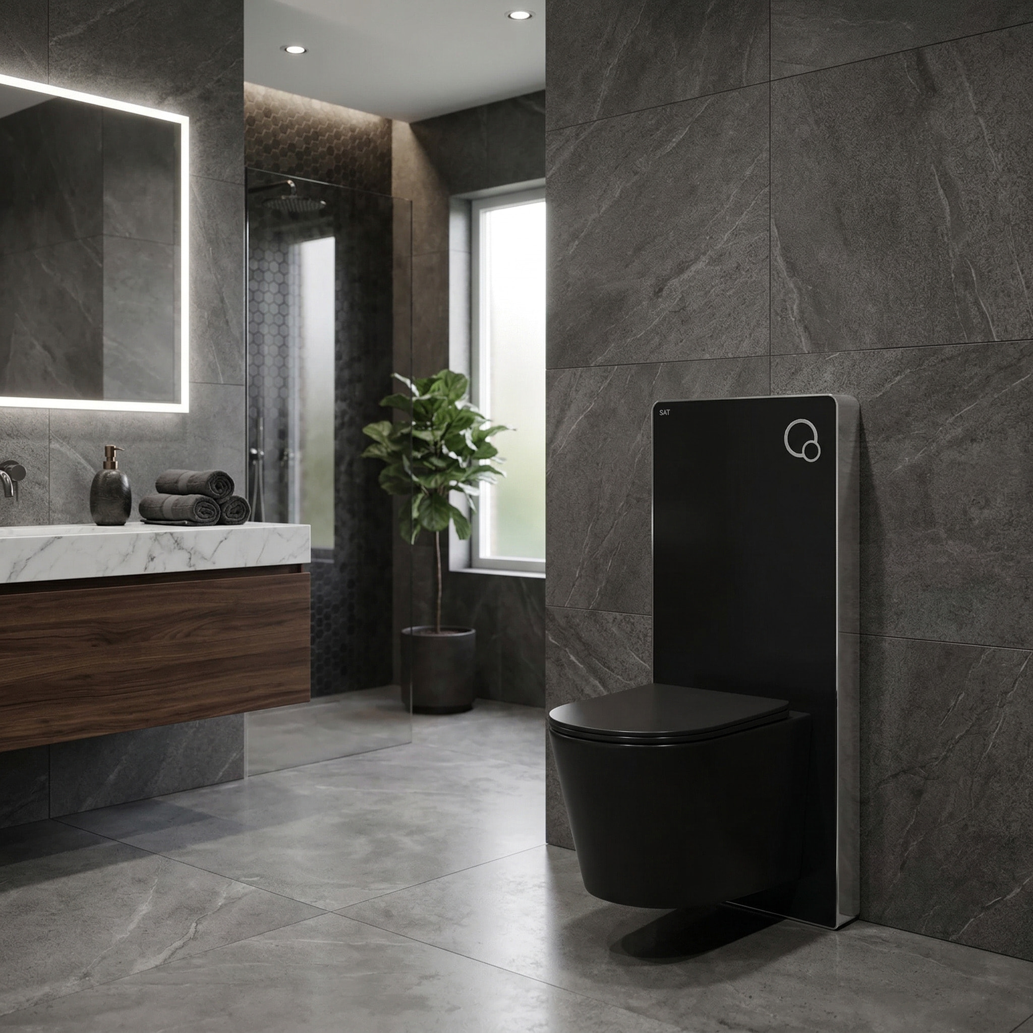 Glass pack WC bâti-support avec plaque de commande + WC suspendu Ceramia sans bride avec abattant SoftClose (STGLBCE14BMT01-FR)