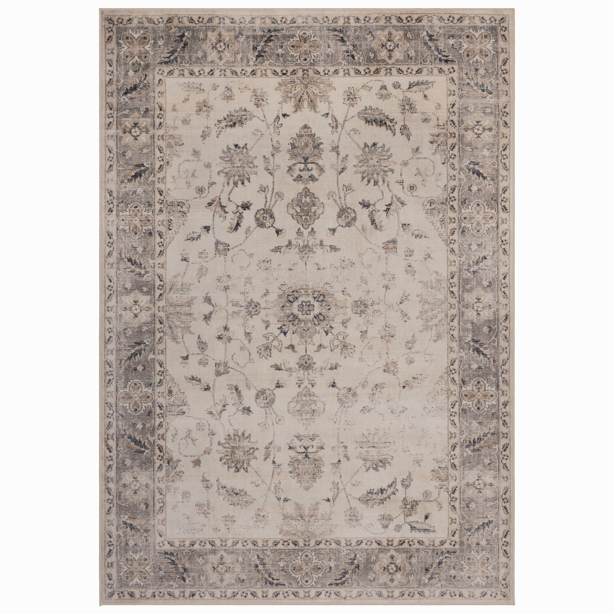 INKA - Tapis beige à poils courts doux à motif oriental