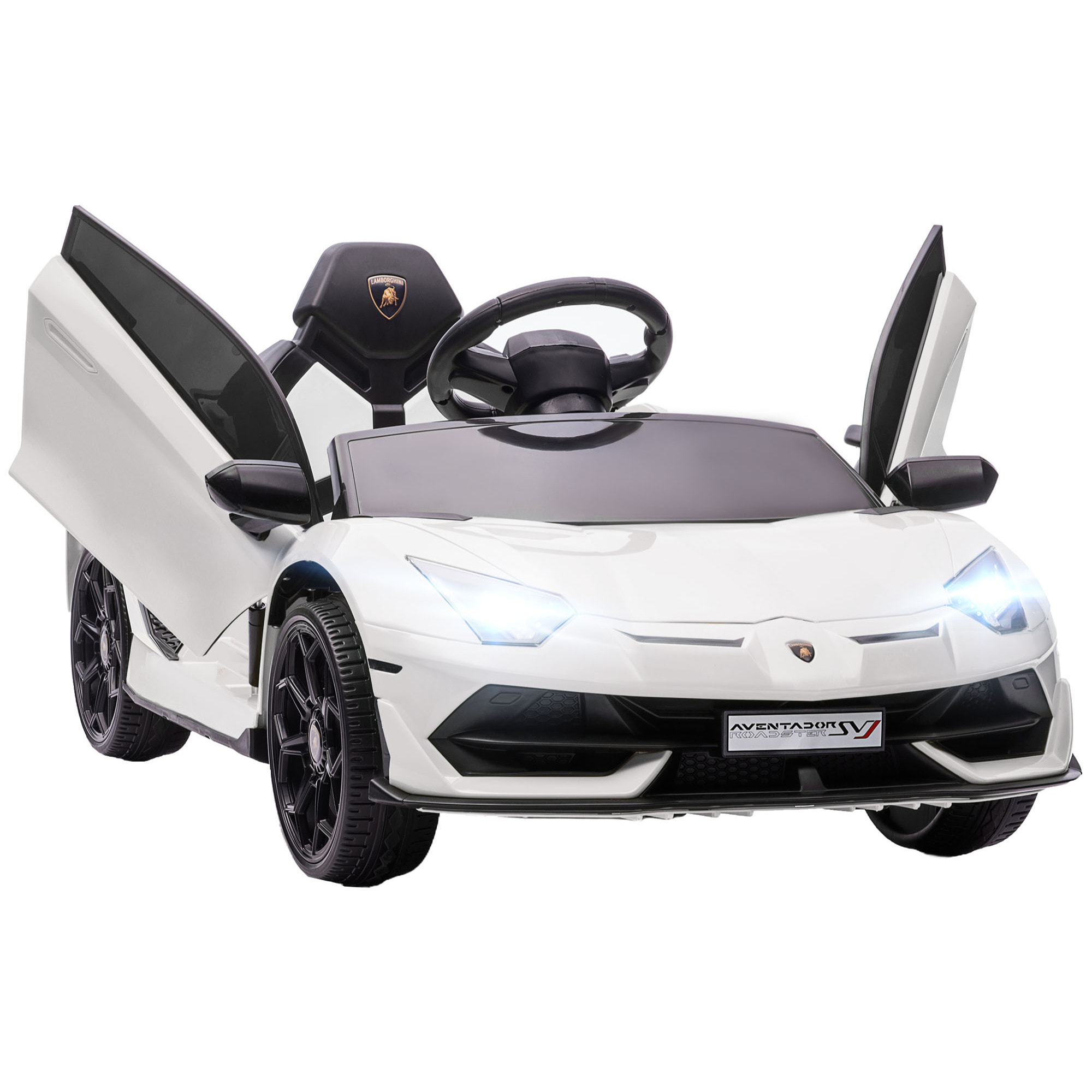 HOMCOM Macchina Elettrica per Bambini a 12V Licenza Lamborghini con Clacson e Telecomando, 107.5x63x42 cm, Bianca