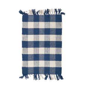 Tapis en coton avec carreaux bleu et blanc et franges - DENIM