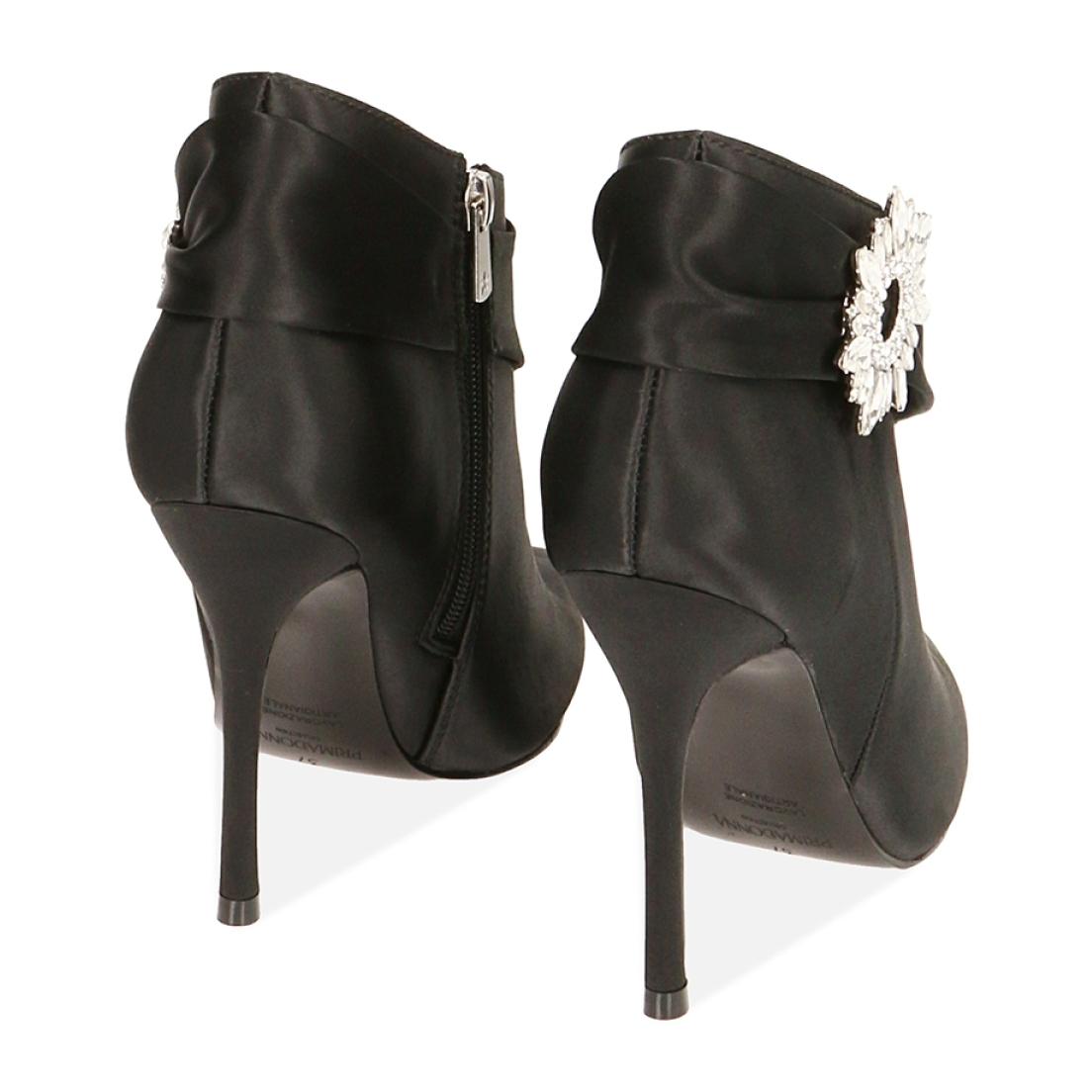 Ankle boots neri in raso, tacco 10,5 cm