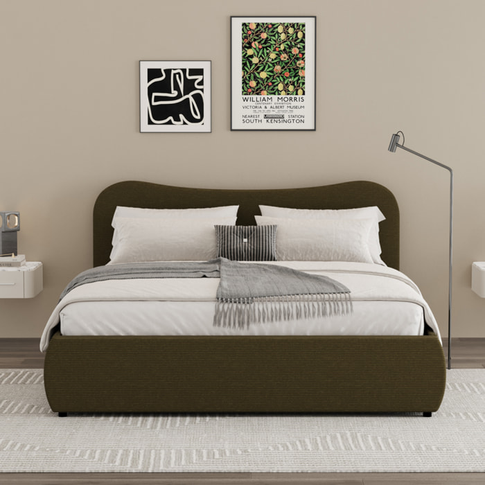 MILANO Lit coffre 160x200cm design arrondi velours côtelé vert