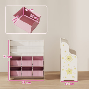Estantería Infantil para Juguetes, con 6 Cajas Extraíbles de Tela no Tejida, Organizador de Juguetes con 2 Estantes, para Habitación Infantil, Sala de Juegos, Guardería, 63x30x71 cm, Rosa
