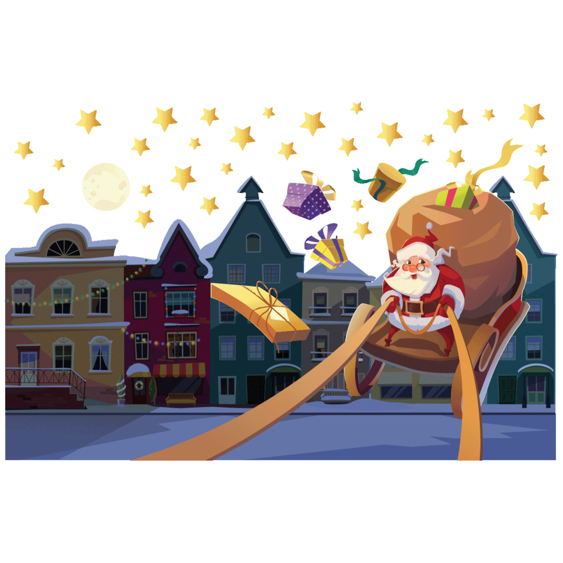 Sticker Noël le père noël dans la ville - Autocollants stickers adhésifs noël - décoration fêtes