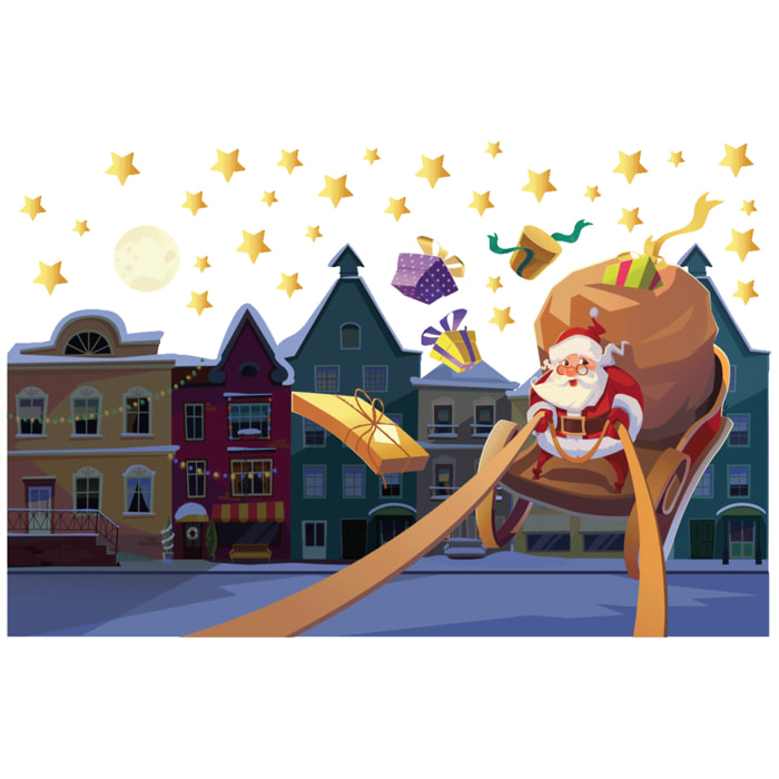Sticker Noël le père noël dans la ville - Autocollants stickers adhésifs noël - décoration fêtes