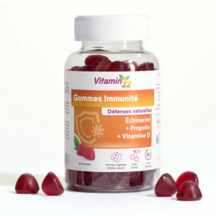 VITAMIN'22 - Gommes immunité - à Base de Vitamine D, Propolis et Échinacée - Booste les défenses immunitaires - Au délicieux goût de cerise - 60 gommes