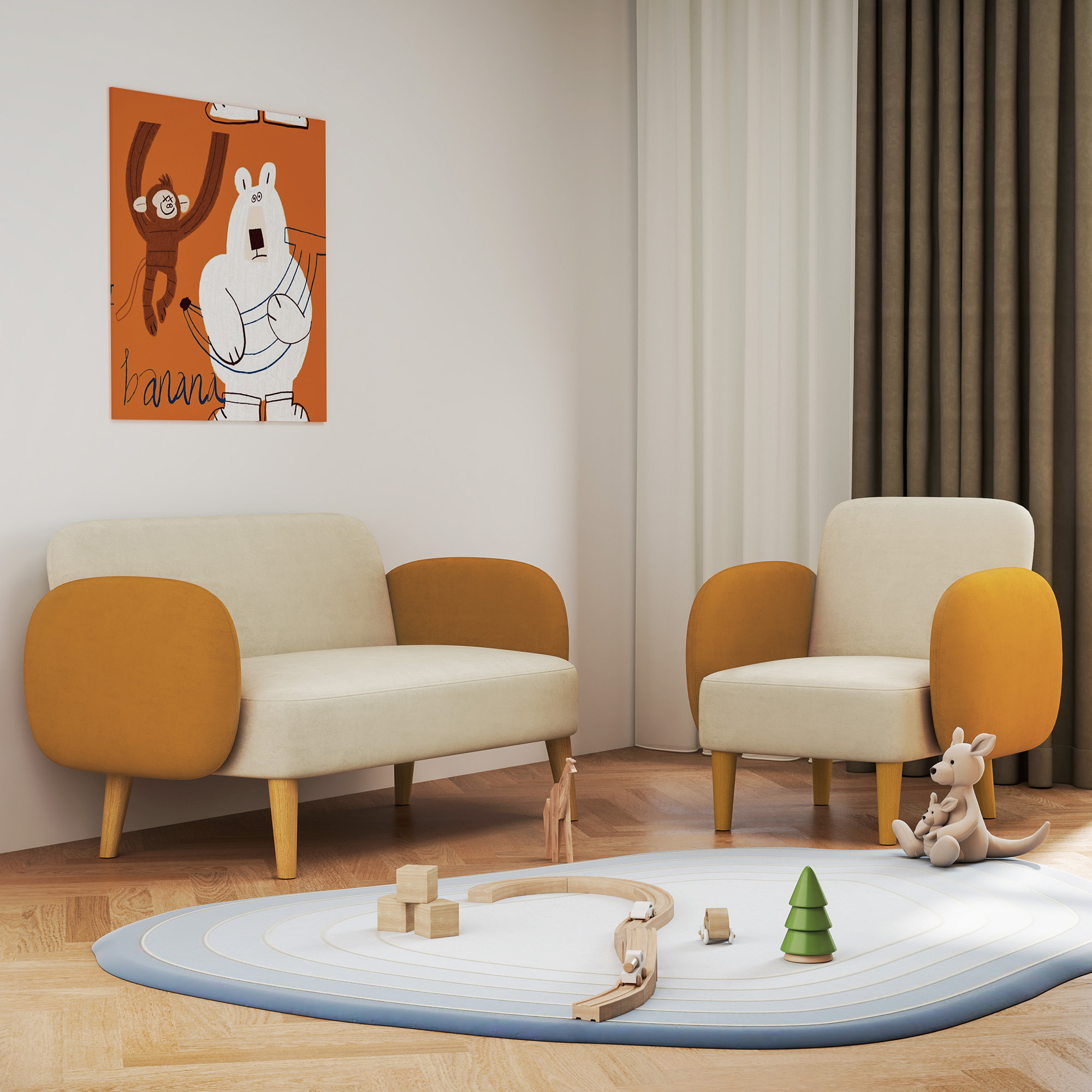 Sofá de 2 Plazas Tapizado en Terciopelo Sofá de Salón con Reposabrazos y Patas de Madera Sofá de Dos Plazas Carga 240 kg para Dormitorio Oficina 130x74x76 cm Crema