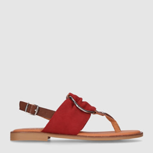 Sandalias de Serraje - Rojo - Tacón: Bajo