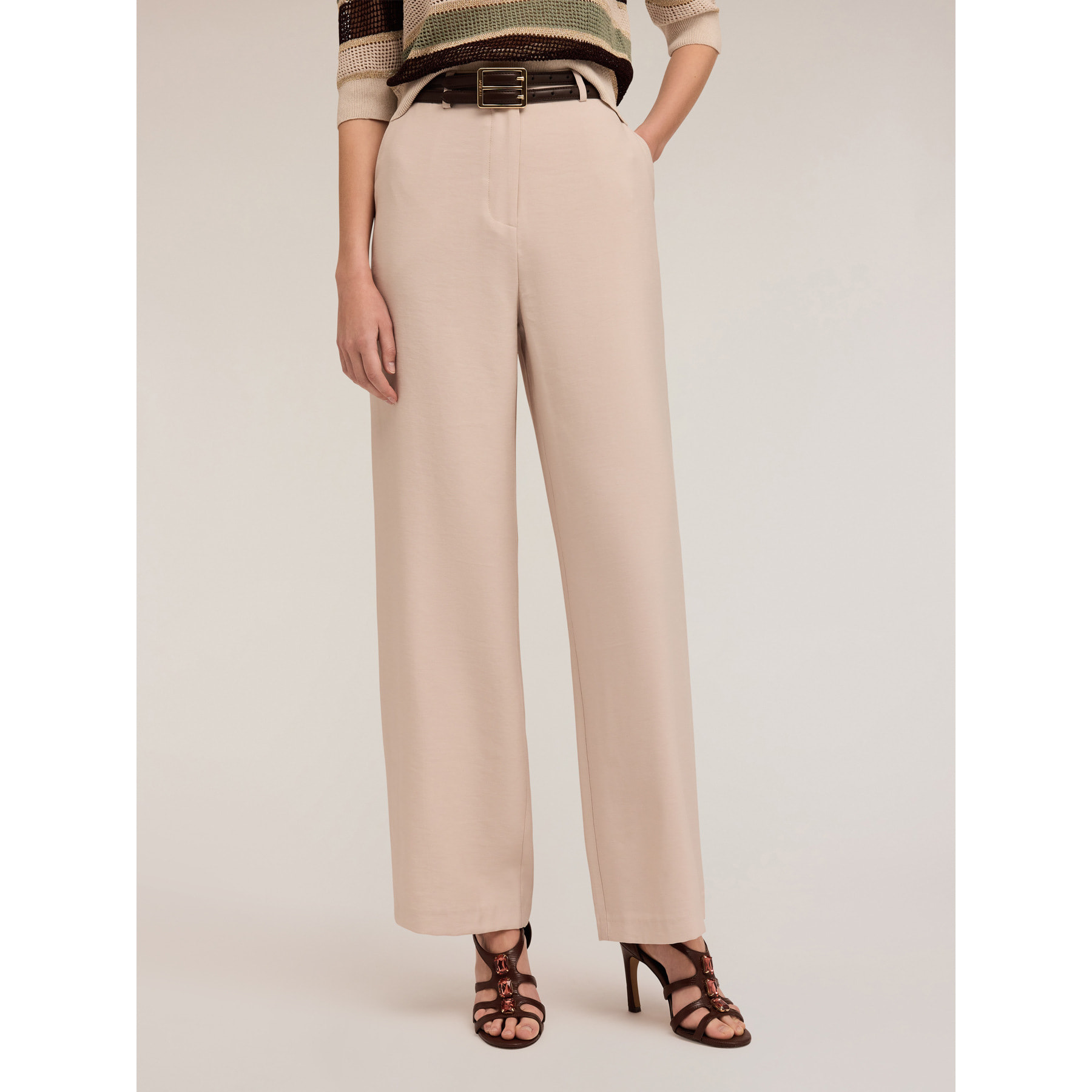 Motivi - Pantaloni palazzo in tessuto fluido misto viscosa - Beige