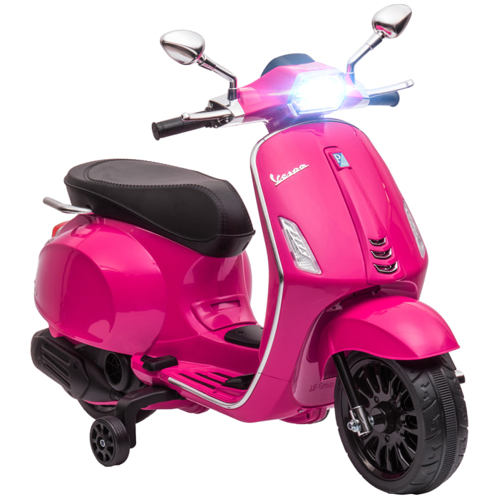 Moto Eléctrica para Niños de +3 Años con Licencia Vespa Moto de Batería para Niños 6V con USB MP3 Luz LED Radio FM Velocidad 3 km/h Carga 35 kg Rosa