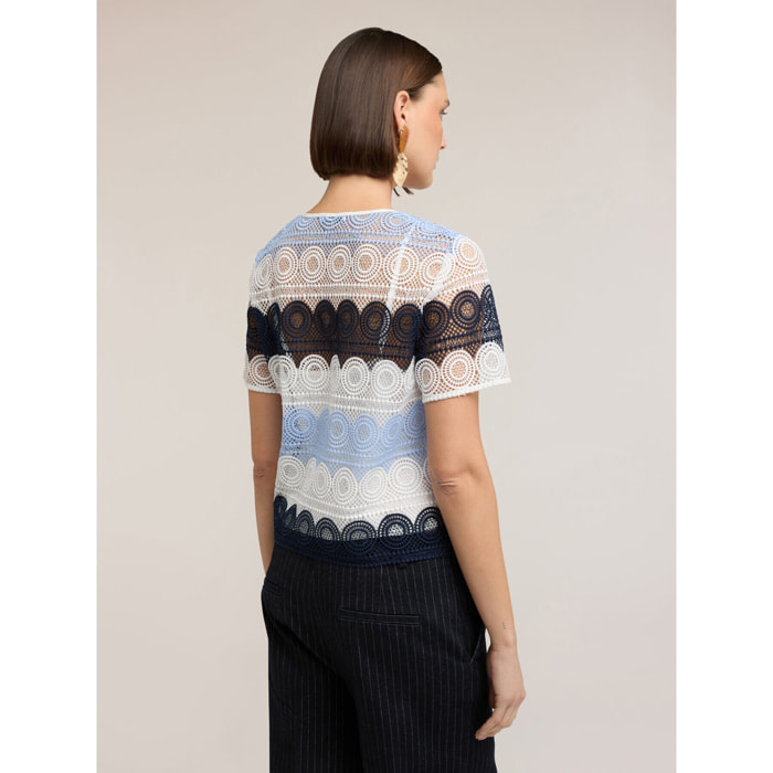 Motivi - T-shirt in pizzo macramé - Azzurro