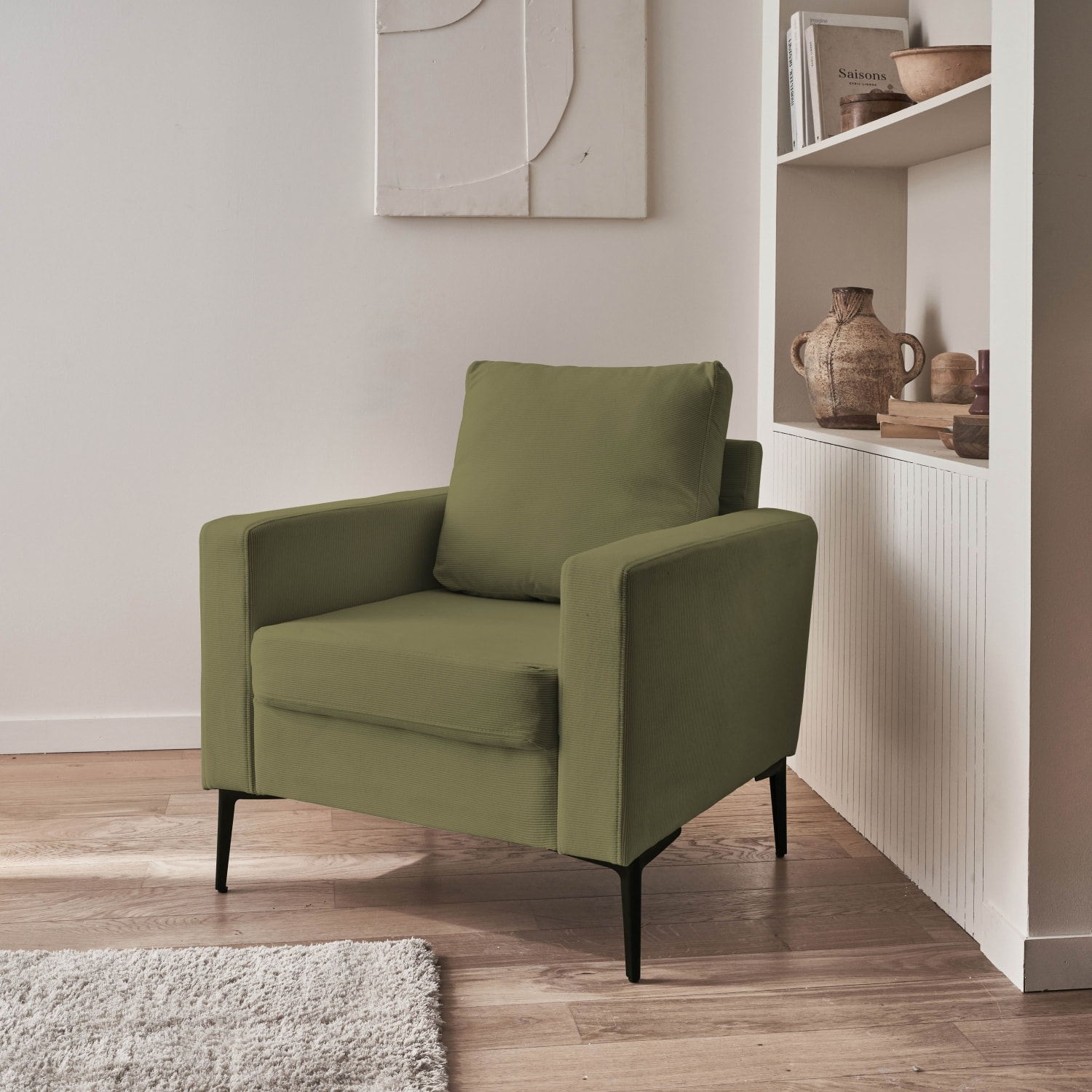 Fauteuil pieds métal velours côtelé BJORN