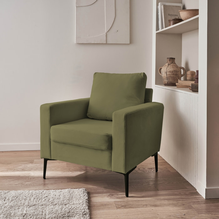 Fauteuil pieds métal velours côtelé BJORN