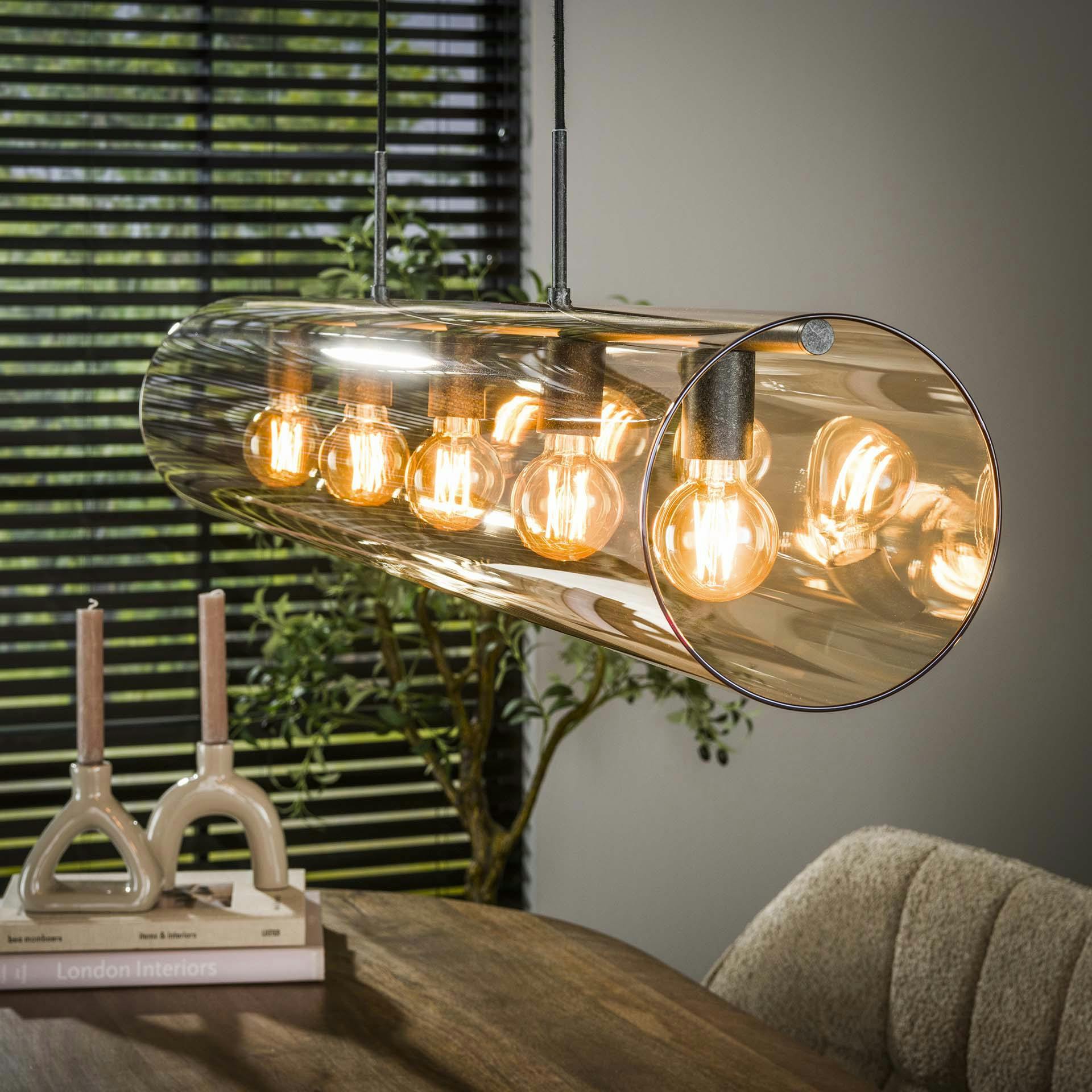 Suspension tube en verre ambré 5 lampes RALF