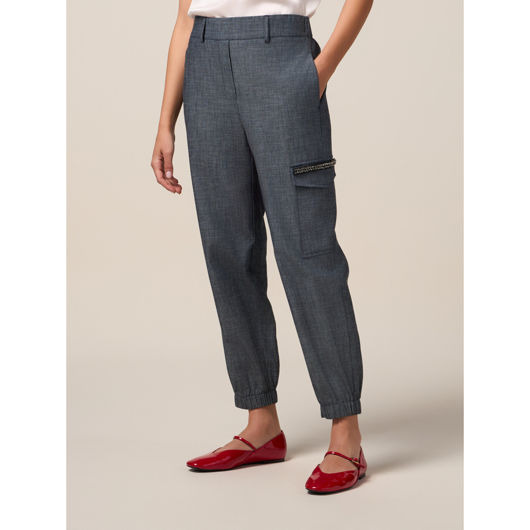 Oltre - Pantalones jogger de mezcla de lino con efecto denim - Azul