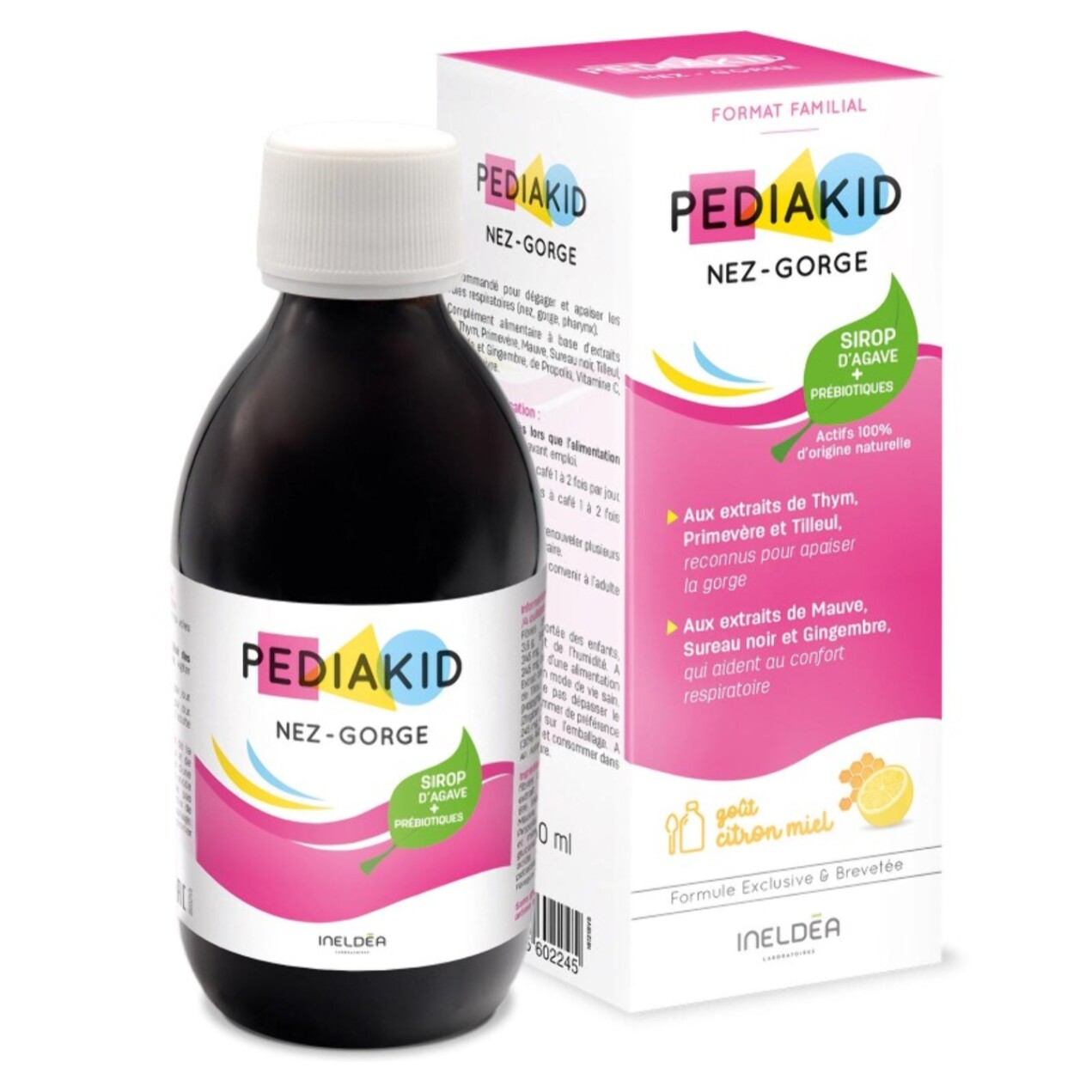 PEDIAKID - Sirop Nez-Gorge - Complément Alimentaire Naturel - Formule Exclusive au Sirop d'Agave - Confort Respiratoires - Arôme Naturel Miel-Citron