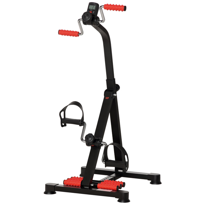 Pedales Estáticos Personas Mayores, Pedaleador Ejercitador de Piernas y Brazos, Altura Ajustable 75-97 cm, Ancho Regulable 44-56 cm, con Pantalla LCD y Rodillo Masajeador para Pies