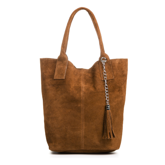 FIRENZE ARTEGIANI Borsa Shopper da Donna Chiusi Vera Pelle Scamosciata Made in Italy 40x17x36 Cm. colore marrone