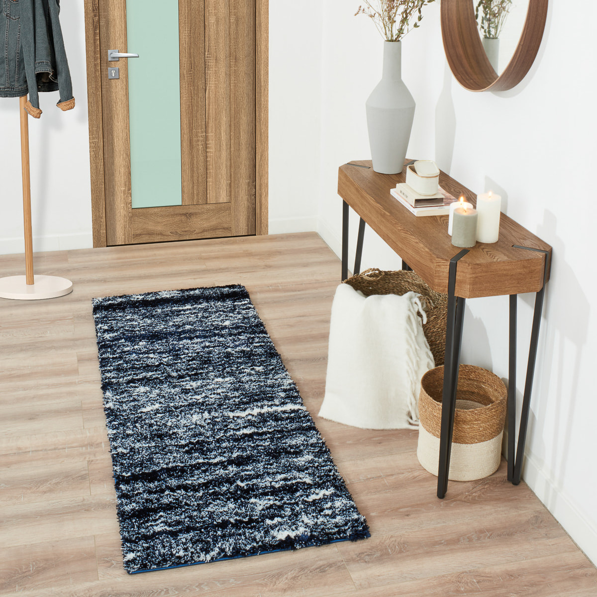 Oslo - tapis salon à poils longs abstrait bleu