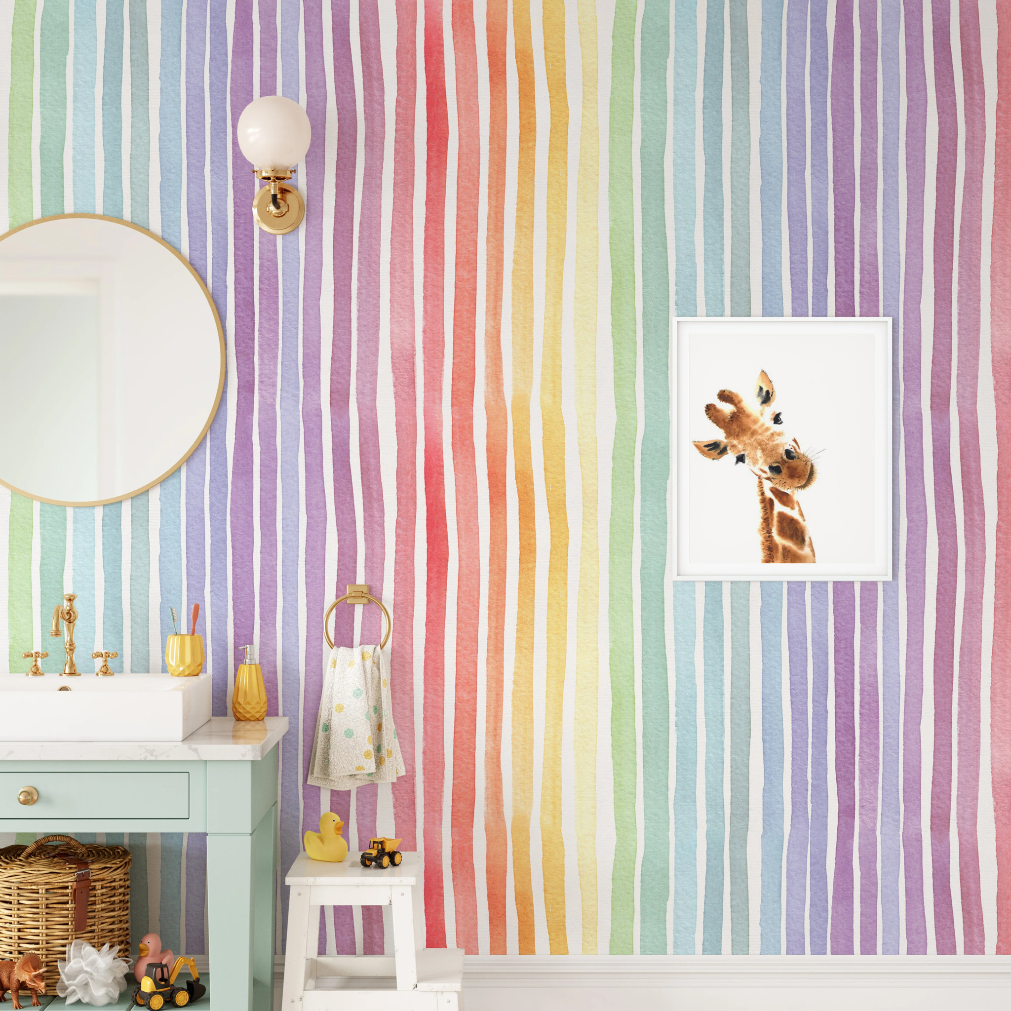 Carta da Parati a Righe Arcobaleno