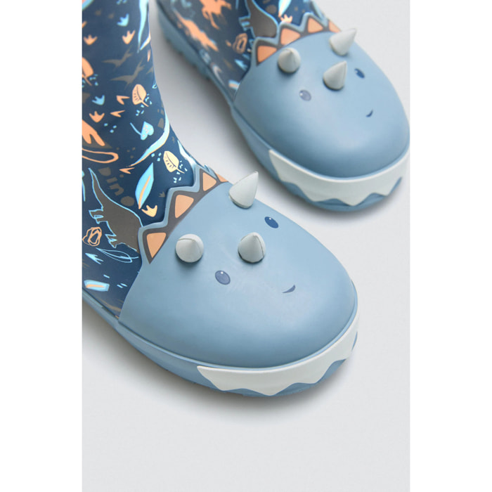 Stivali da pioggia per bambini con interno in pelle di pecora e stampa 3D di dinosauri