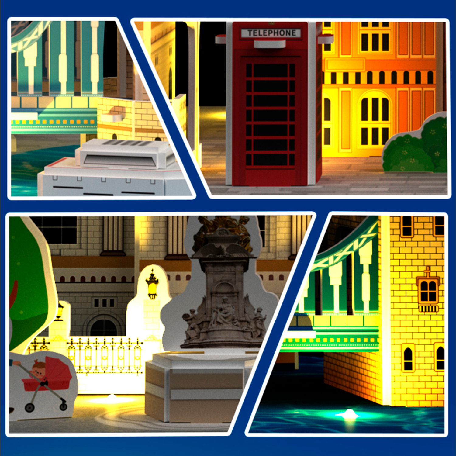 Puzle 3D de cartón de la ciudad de Londres con luces LED. 106 piezas.